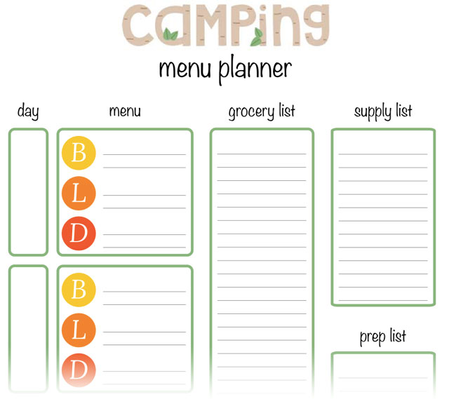Camping Menu Planner The Camp Gal Camping Menu Planner The Camp Gal